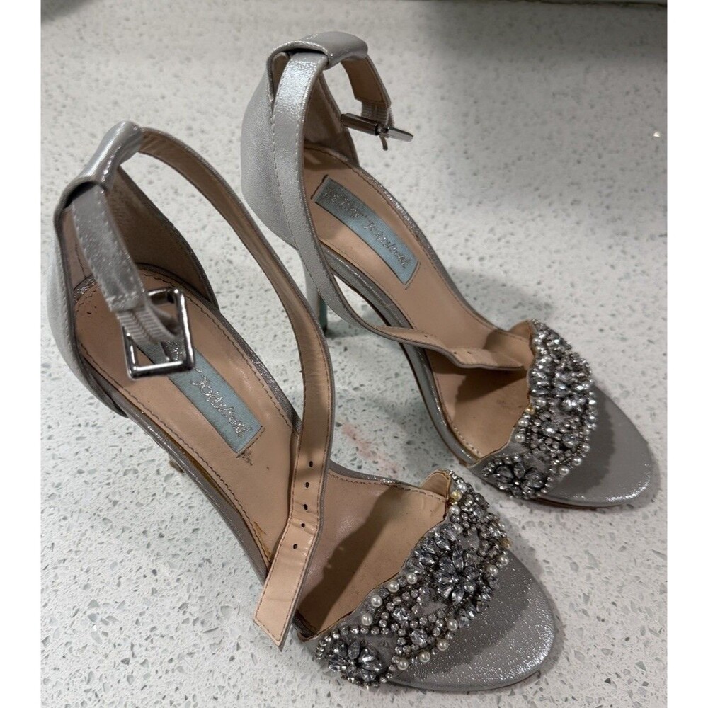 Betsey Johnson Women's Silver Crystal Embellished Heel Sandal Shoes Sz 6